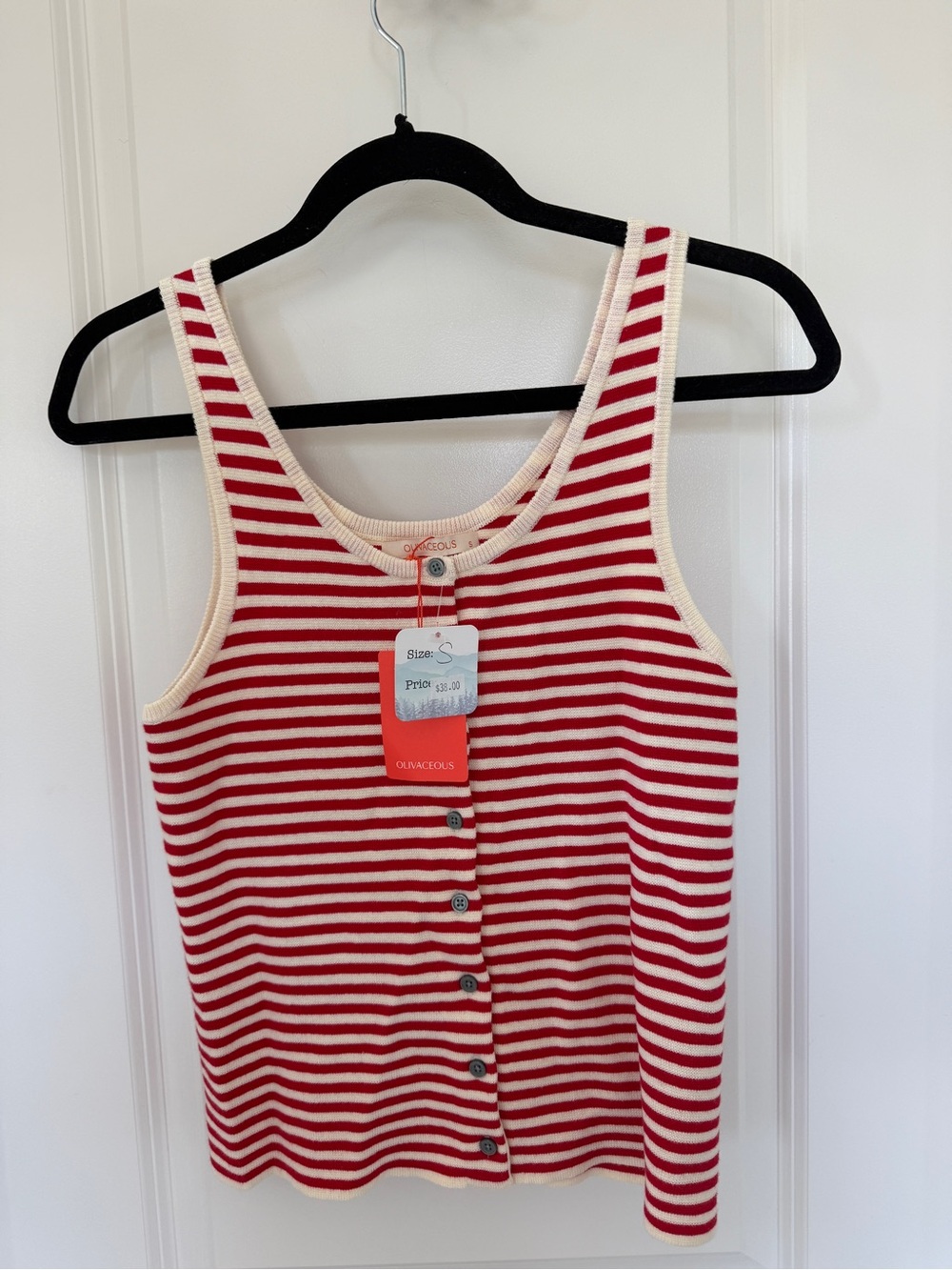 Olivia & Co. Red and Cream Striped Button-Front Tank Top